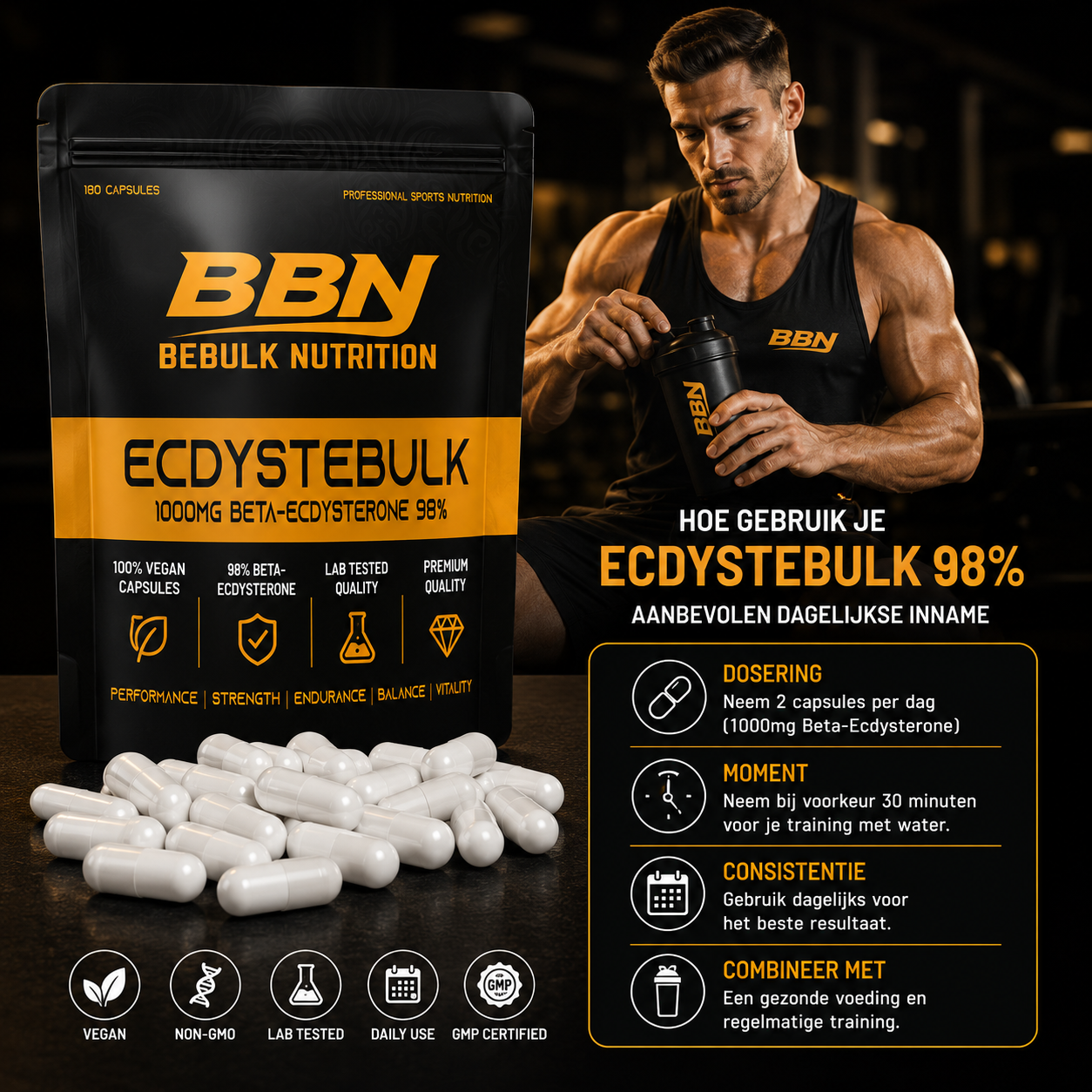 Ecdystebulk - Beta-Ecdysteron 98% - Kapslar - BeBulk Nutrition