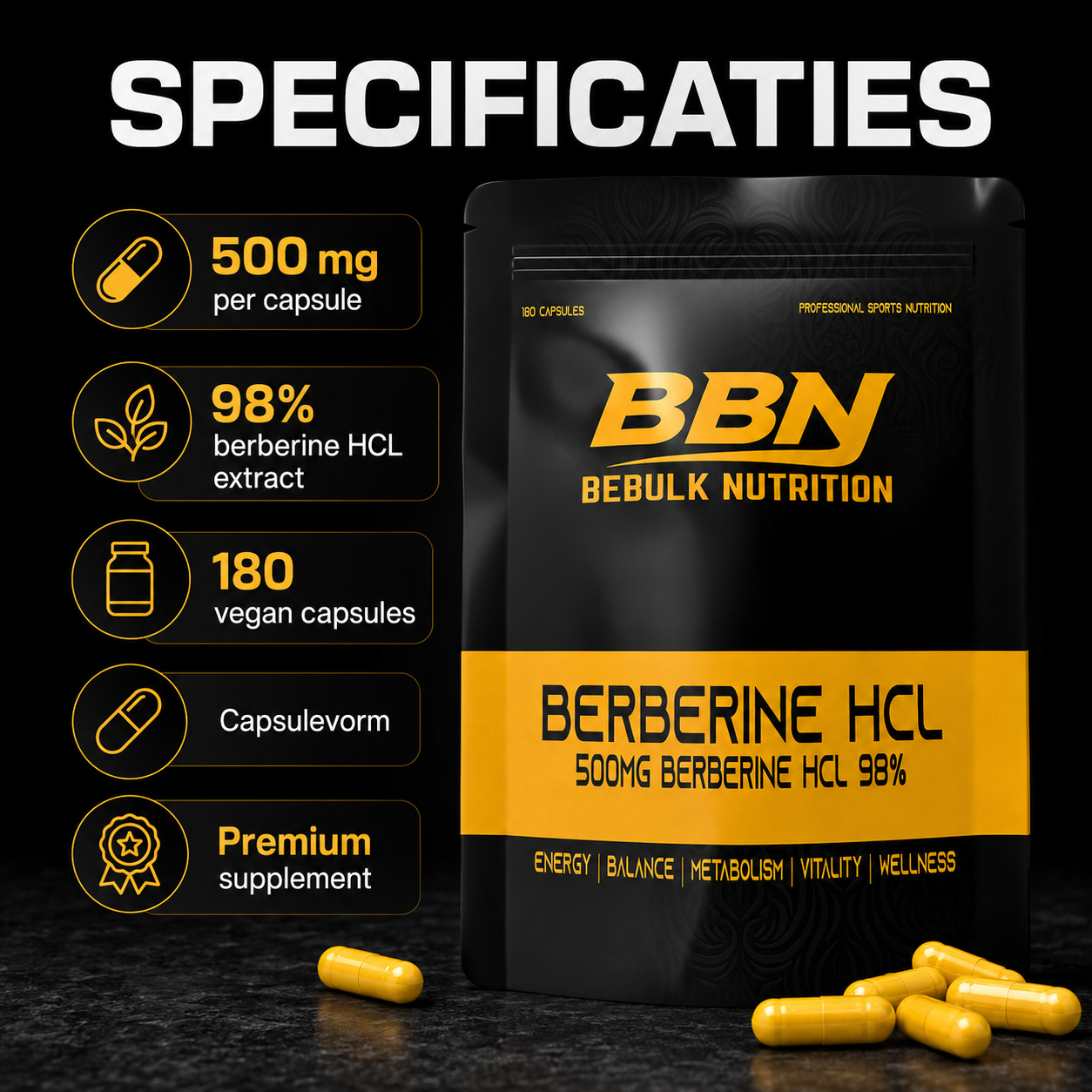 Berberin HCL 98% - Veganskt - BeBulk Nutrition