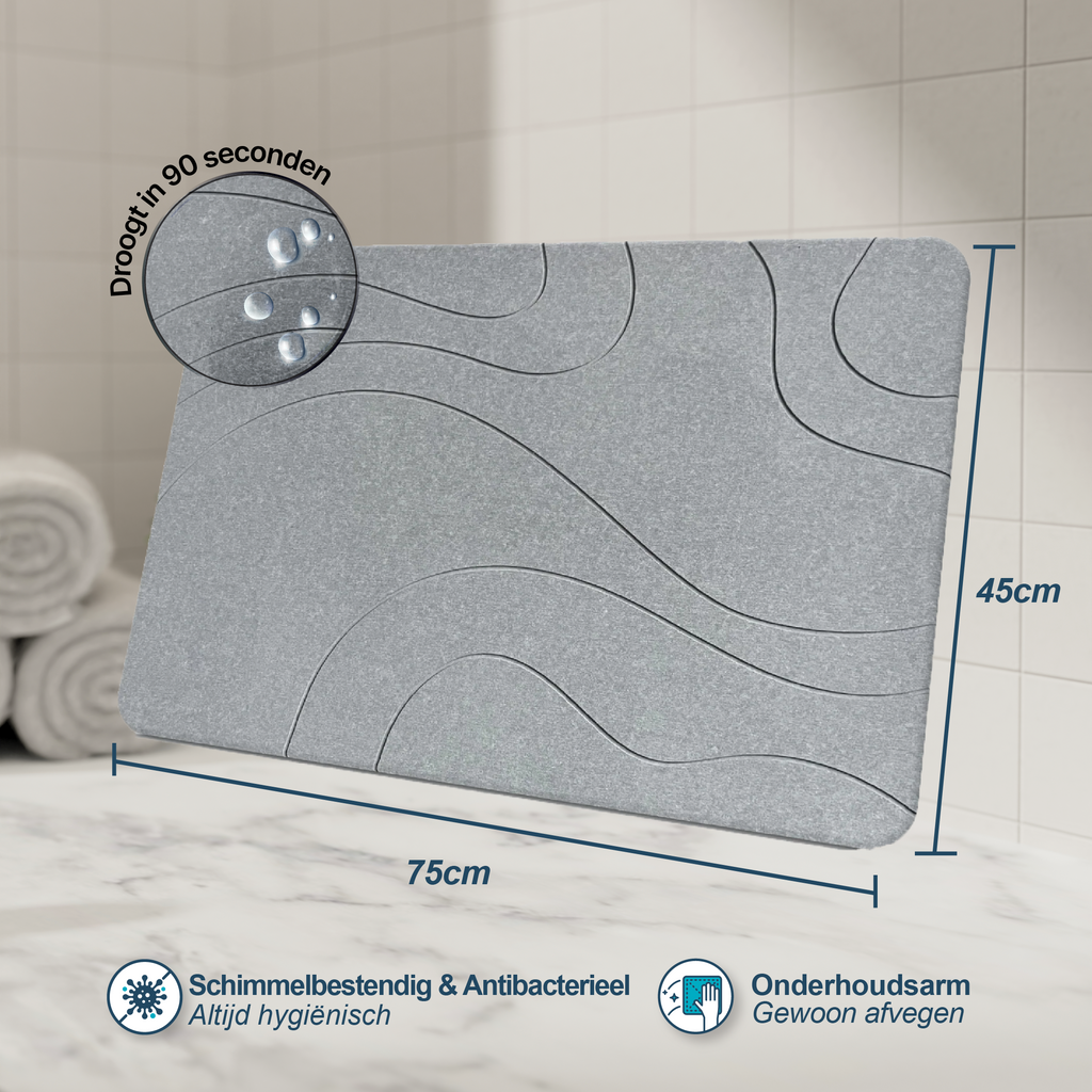 XL Diatomity Stone Bath Mat – Naturlig, snabbtorkande – Hygienisk – Mögelskydd och stilfull 75x45 cm