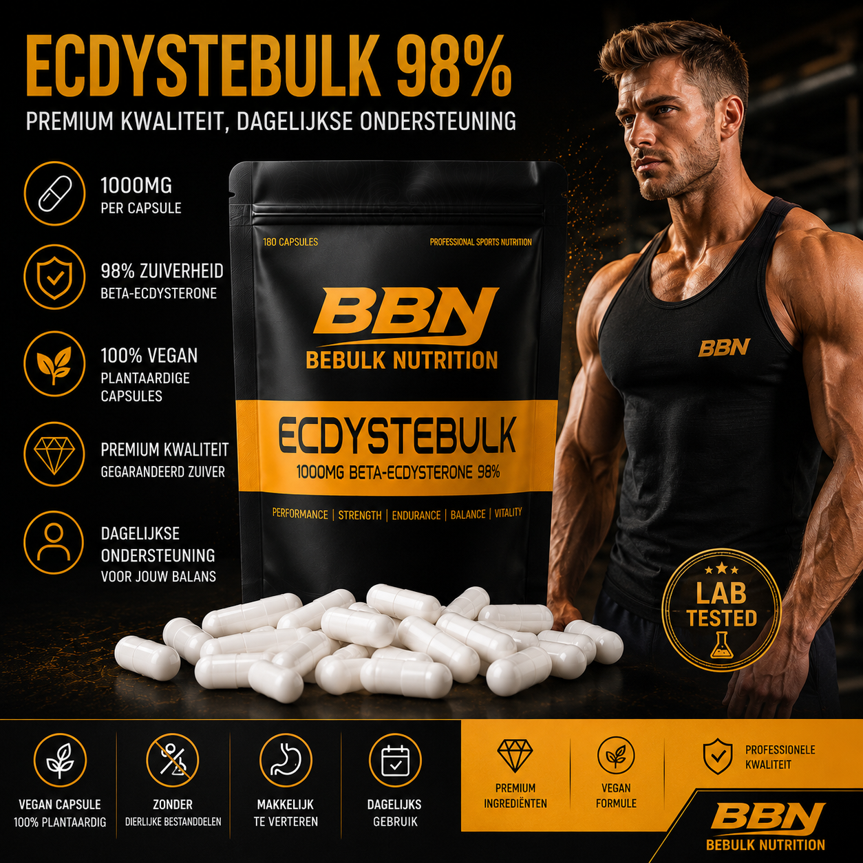 Ecdystebulk - Beta-Ecdysteron 98% - Kapslar - BeBulk Nutrition