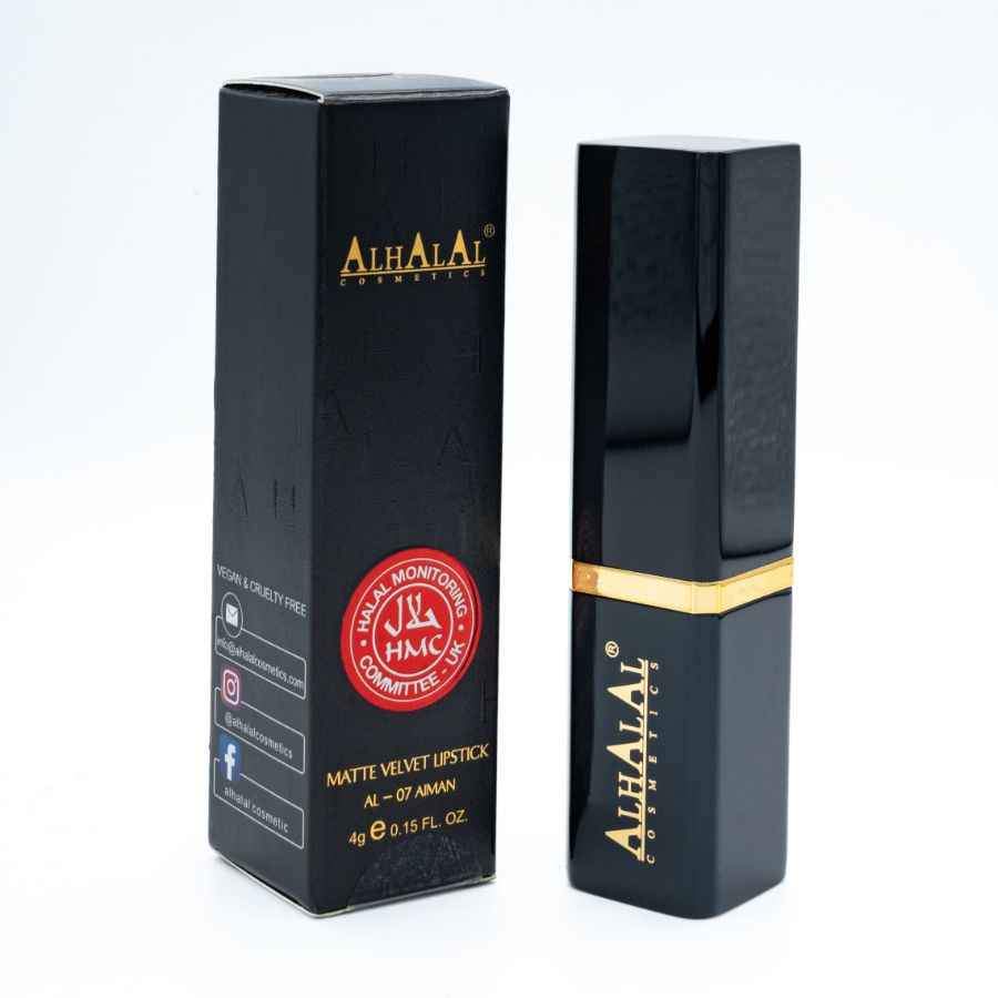 Alhalal cosmetics matt sammetsläppstift LIPPESNTIFT BROWN i lyxig svart förpackning