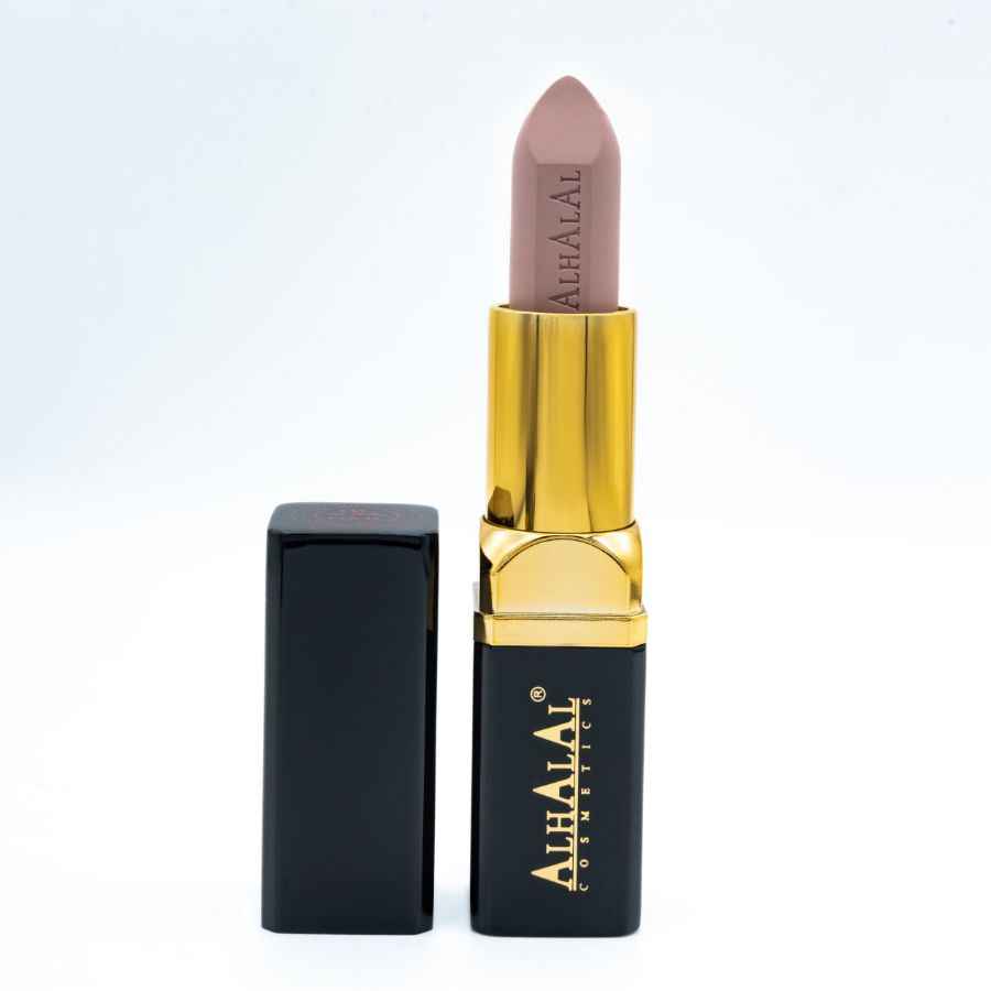 Alhalal Cosmetics brunt läppstift i sammetsfinish med guld- och svarta ärmar