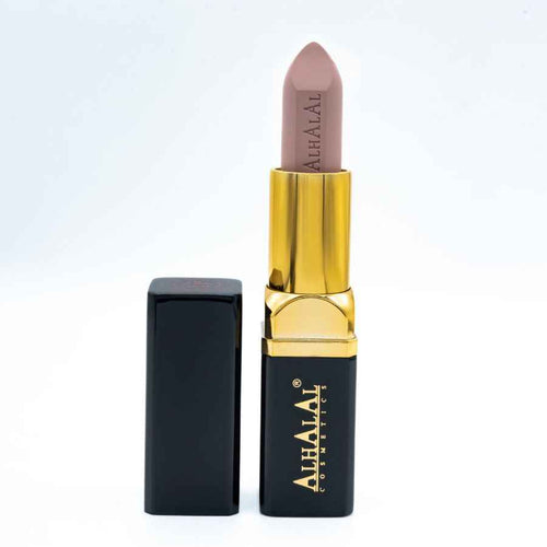 Alhalal Cosmetics brunt läppstift i sammetsfinish med guld- och svarta ärmar