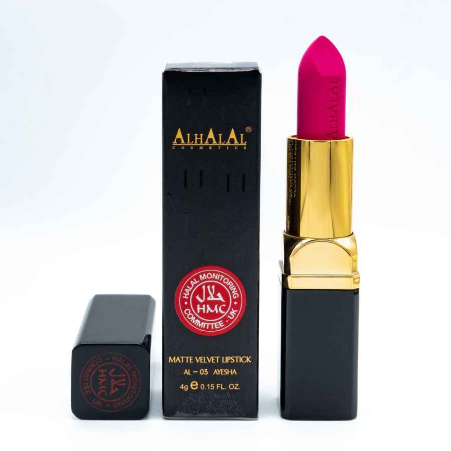 Alhalal cosmetics matt sammetsläppstift i klarrosa färg GRÅ läppstiftsförpackning