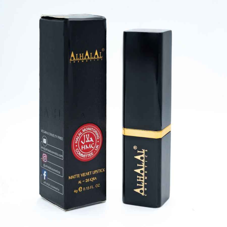 Köp Alhalal cosmetics matt sammetsläppstift i svart förpackning halal läppstift