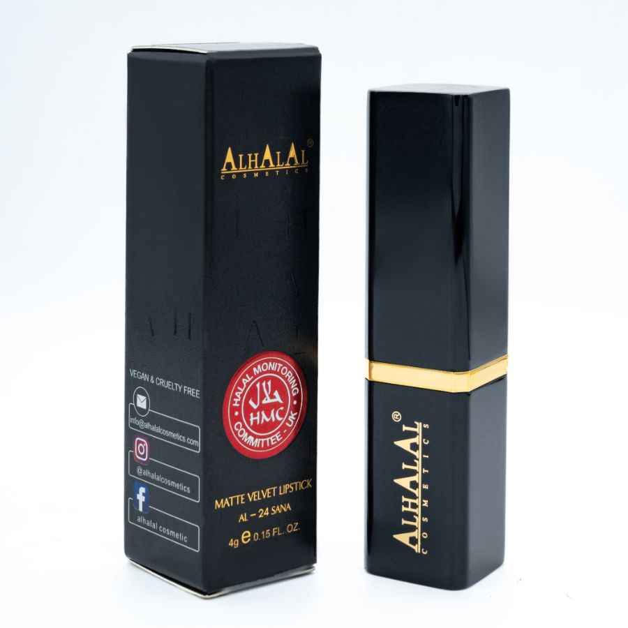 Alhalal cosmetics matt sammet Läppstift lila i svart lyxförpackning