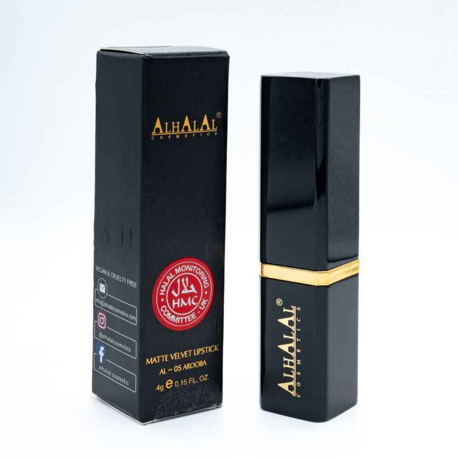 Alhalal cosmetics Läppstift Röd matt sammetsläppstift i svart lyxförpackning