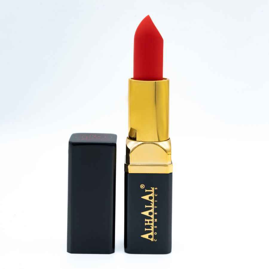 Red velvet MILANO LIPSTICK från Alhalal cosmetics med guldfodral och svart mössa