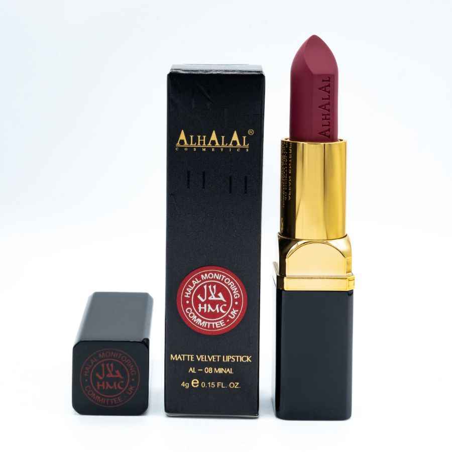 Alhalal Cosmetics matt sammetsläppstift i djup röd färg med premiumförpackning GAMMALT LÄPPSTIFT