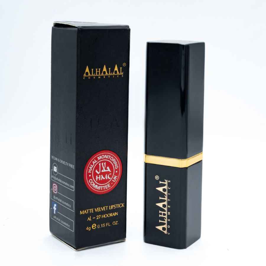 PURPLE LIPSTICK från Alhalal cosmetics i en matt sammetsförpackning med halal-certifikat