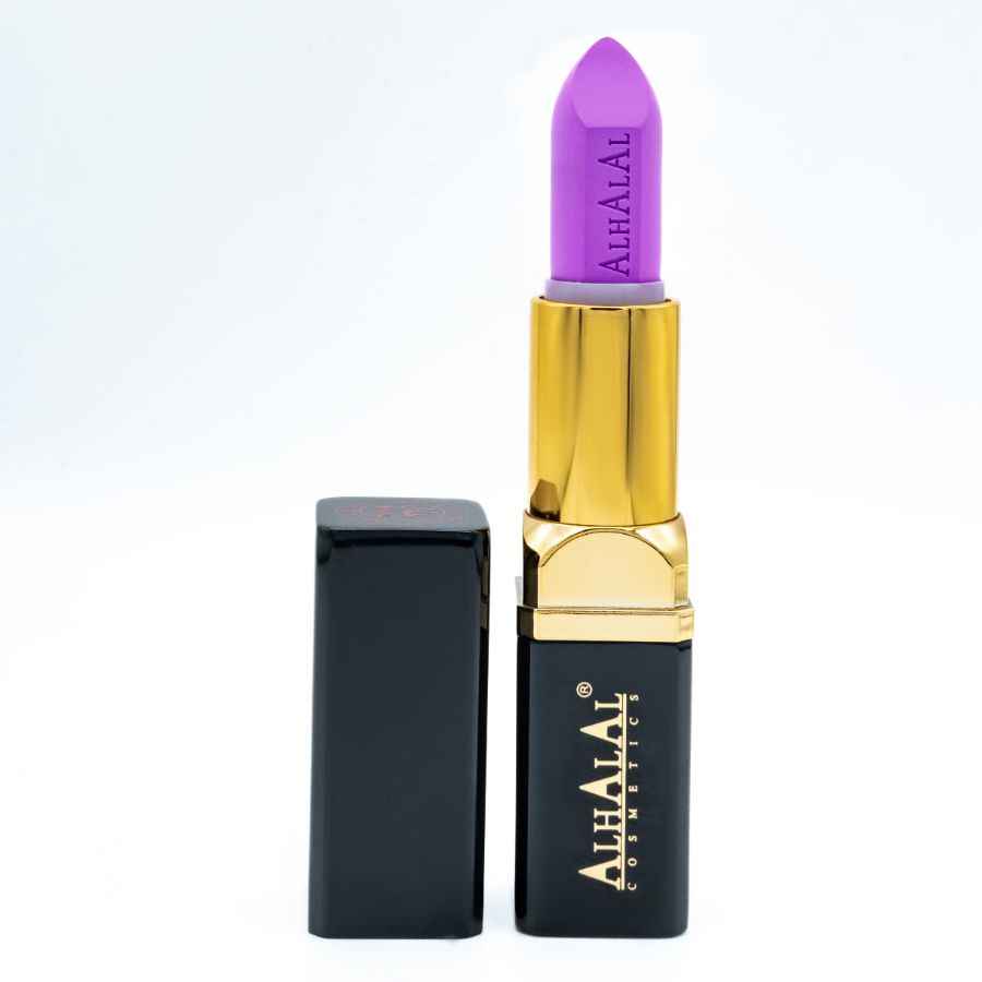 Alhalal cosmetics lila sammetsläppstift med guldfodral och svart lock PARSE LIPSTICK