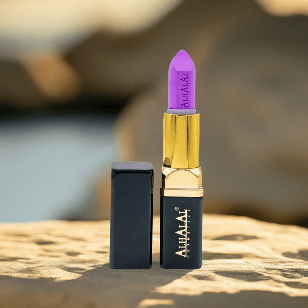 Alhalal cosmetics lila PARSE LIPSTICK sammetstruktur med guld- och svart fodral