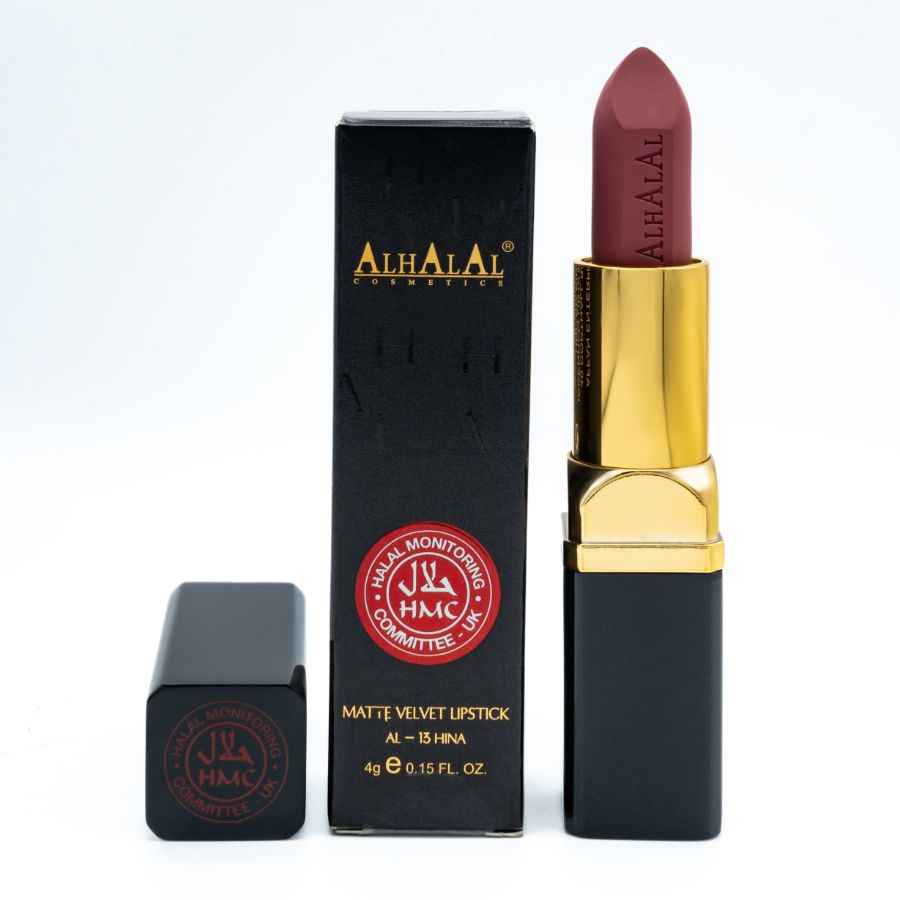 Alhalal Cosmetics rosa läppstift med matt sammetsfinish och lyxig svart förpackning