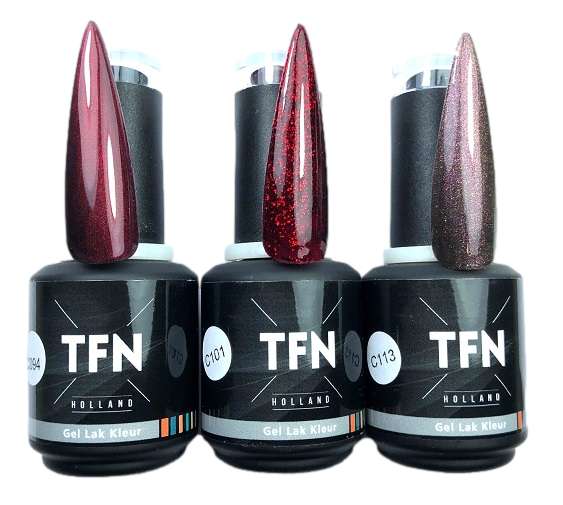 TFN Gel Lak C 101 Zwart Met Rode Glitter - Duurzame Gellak